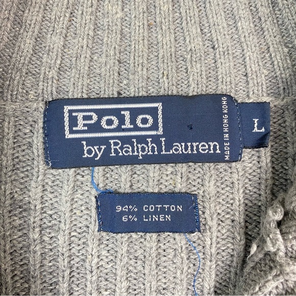 Polo Ralph Lauren Men's Size L Gray Cotton Linen 1/4 Zip Mock Neck Sweater EUC - Picture 3 of 6